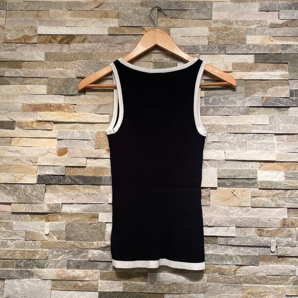 Chanel 22B Knit Sleeveless Top Vest | Black White CC Logo Tank RFID Dust Bag New - Picture 3 of 7